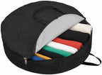 30 Inch Round Storage Bag 1 Pack,Vintage Solid Black Leather Waterproof Wreath Storage Container with Handles&Zipper Retro Cowhide Texture Closet Organizer Bags Garland Box - Image 2