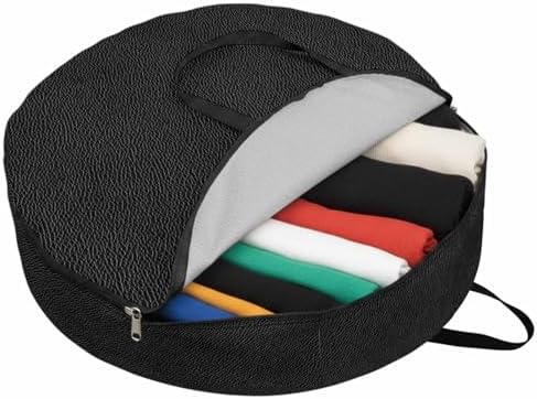 30 Inch Round Storage Bag 1 Pack,Vintage Solid Black Leather Waterproof Wreath Storage Container with Handles&Zipper Retro Cowhide Texture Closet Organizer Bags Garland Box - Image 2