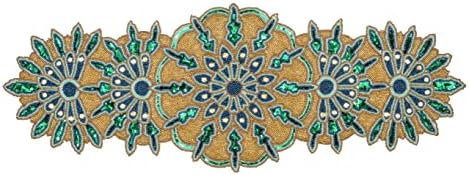 Hand Beaded Green Gold Glitz Table Runner 13x36 Easter by HomebiaDesigns