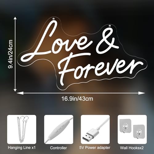 Love & Forever Neon Sign – 16.9″ × 9.4″ Romantic LED Wall Light Dimmable - Image 6