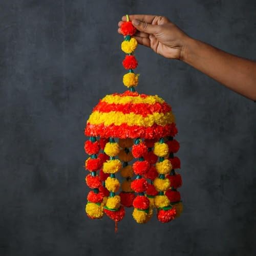 Artificial Jhumar Chatra | Mehndi Decoration, Wedding Garland, Flowers Decorations, Diwali Backdrop, Puja Garlands, Dholki, Hanging Chandelier, Pooja Items | 19x8 Inch (Pack of 1) - Image 2