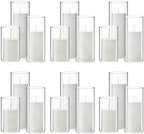 Shihanee 36 Pcs Pillar Candles and Glass Cylinder Vases Tall Cylinder Holders for Pillar Candles Wedding Centerpieces, Total 18 Sets(2.6'' X 4.7'', 5.9'', 7.9'',Clear,White) by Shihanee