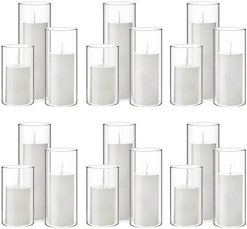 Shihanee 36 Pcs Pillar Candles and Glass Cylinder Vases Tall Cylinder Holders for Pillar Candles Wedding Centerpieces, Total 18 Sets(2.6'' X 4.7'', 5.9'', 7.9'',Clear,White) by Shihanee
