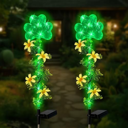 ST Patrick's Day Decorations Outdoor,2 Pack Shamrock Solar Light Yard Stake by HokfirmHomeDecorGarden