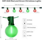50Ft G40 Outdoor Christmas Lights, LED G40 Colored Christmas Lights with 27 Shatterproof Frosted Globe Light Bulbs(2 Spare) for Holiday Gifts Bistro Balcony Roofline Garden Decor-Red and Green - Image 2