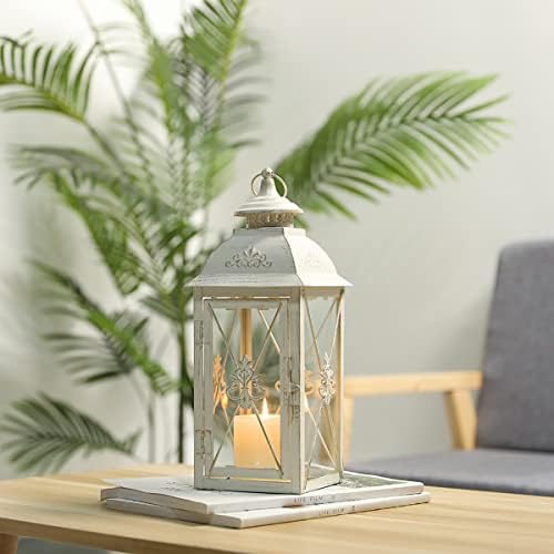 TRIROCKS Elegant Vintage Lantern - Decorative 13.5'' Metal & Glass Candle Holder - Perfect for Indoor & Outdoor Use, Patio, Garden, Parties - Sophisticated White & Gold Brushed Finish - Image 6
