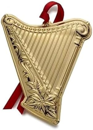 Wallace Gold-Plated Harp Instrument Ornament 3rd Edition - Annual Collectible Holiday Tree Decoration, Handcrafted in USA, Comes in Gift Box with Velvet Pouch and Ribbon by Wallace