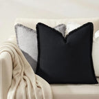 decorUhome Linen Fringe Black Throw Pillow Covers 18x18 Set of 2 - Image 4