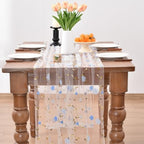 Blue Wildflowers Table Runner Gauze Floral Birthday Party Home Table Decor - Image 3