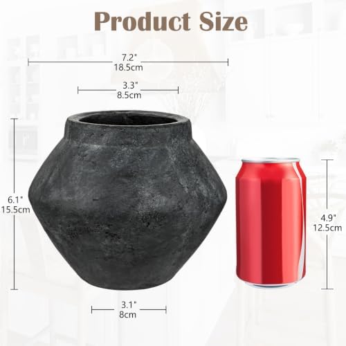 Briful Rustic Ceramic Vase 6'' Decorative Charcoal Farmhouse Table Vase - Image 3