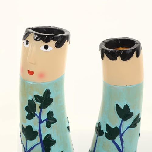 Spring Family Bud Vases, Resin Bohemian Family Vase, Girls Face Cute Hand Painted Vase, Cute Hand Character Vase, for Home Decor Living Room Personalized Decor (4PCS，b) - Image 6