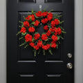 Red Artificial Geranium Wreath, 22 Inch Spring Summer Wreaths for Front Door with Blessed Hanging Sign, for Rustic Farmhouse Decor for Entryway, Porch, Balcony Decor by KuiMen