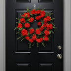 Red Artificial Geranium Wreath, 22 Inch Spring Summer Wreaths for Front Door with Blessed Hanging Sign, for Rustic Farmhouse Decor for Entryway, Porch, Balcony Decor by KuiMen