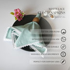 FINGERCRAFT Lace Cloth Napkins, Cotton Linen, 12 Pack, 20x20 Inch, Aqua - Image 4
