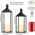 Perfnique Decorative Lanterns for Indoor & Outdoor, Set of 2 Black Metal Lanterns (17" & 13") with LED Timer Flameless Candles, Farmhouse Modern Decor for Front Porch, Patio, Mantle - Image 2