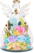 FIACO Gifts for Women Birthday Preserved Rose Forever Flower in Glass Angel Figurines Fresh Flowers for Delivery Prime for Mom Real Orange Roses for Grandma Sister Wife Her from Daughter by FIACO