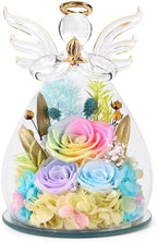 FIACO Gifts for Women Birthday Preserved Rose Forever Flower in Glass Angel Figurines Fresh Flowers for Delivery Prime for Mom Real Orange Roses for Grandma Sister Wife Her from Daughter by FIACO