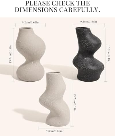 BosilunLife Decorative Vase Set of 3, Nested Curved Recycled Ceramic - Image 2