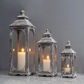 TRIROCKS Set of 3 Vintage Candle Lanterns 10/14/19.5''H Decorative Outdoor Lantern Metal Candle Holder with Tempered Glass for Home Living Room Garden Yard Parties Event Indoors Outdoors (Cement Grey) by TRIROCKS