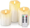 Homemory Dripping Wax Flameless LED Pillar Candles, Battery Operated with Remote Control and Timer, Set of 3, 5" H x 4" W x 6" D by Homemory