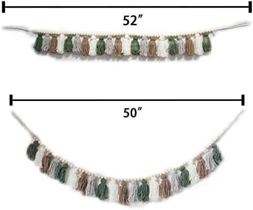 Tassel Garland - Boho Tassel Garland with Wood Beads - Wall Decor for Dorm, Girls Room and Nursery Room - Olive Green (50 inch) - Image 6
