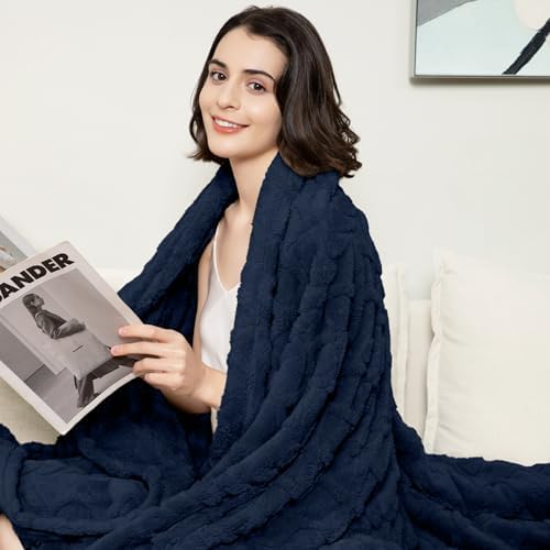 Aganear Fleece Throw Blanket for Couch Sofa 60"x80" Navy - Image 6