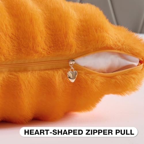 FUTEI Pack of 2 Faux Mink Fur Throw Pillow Covers 24x24 Inch, Orange - Image 3