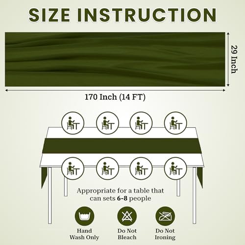 MDS Pack of 12 | Olive Green | 14ft Chiffon Table Runner 29x170 Inches Long Romantic Rustic Sheer Gauze Runner for Wedding Bridal Shower Birthday Banquets Engagement Spring Easter Boho Decorations - Image 3