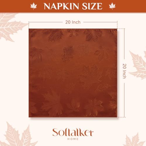 Softalker Fall Jacquard Dinner Napkins 20 x 20 Inch Set of 8, Rust - Image 7