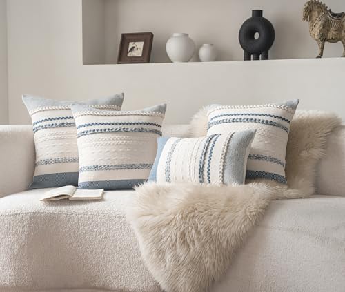 Cethom Boho Throw Pillow Covers 20x20 Inch Set of 2, Blue Textured Decorative Couch Pillow Cases for Farmhouse Home Decor, Accent Cushion Cover for Sofa, Bed, Living Room, Bedroom - Image 6