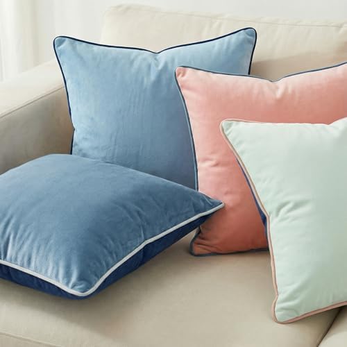 Mecatny Velvet Decorative Throw Pillow Covers 20x20 Set of 4 Blue/Pink - Image 2