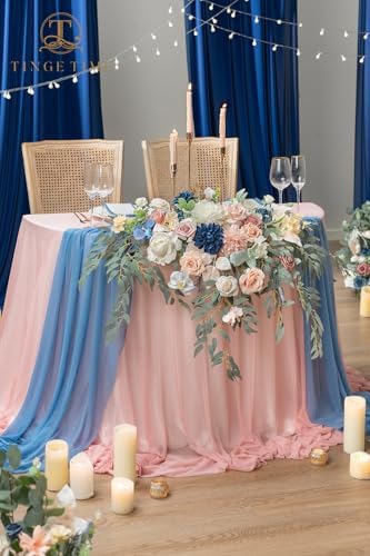 TINGE TIME Artificial Sweetheart Flower Swag with Tablecloth and Table Runner, Pack of 3 Floral Arrangement for Wedding Sweetheart Table Centerpiece Decoration (Dusty Rose & Navy Blue) - Image 2