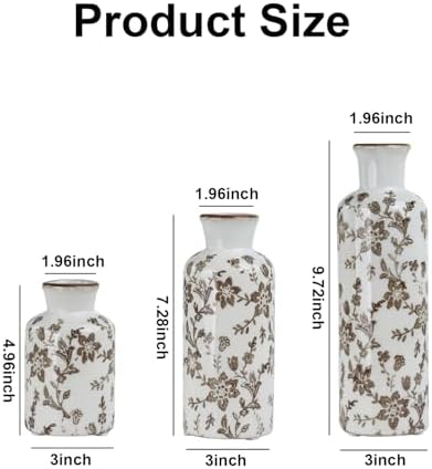 Brown Ceramic Vase Set of 3, Vintage Brown Floral Vases for Home Decor - Image 2