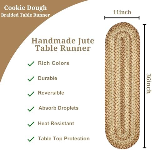 Homespice Cookie Dough Braided Table Runner for Rustic Decor, Oval 11x36 - Image 3