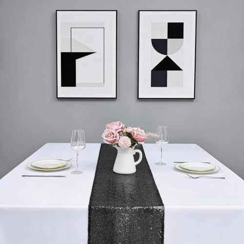 Black Sequin Table Runner 12 Pack, 12x108 Glitter Table Runners - Image 3