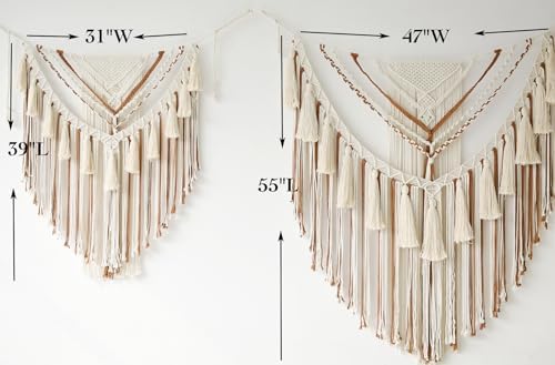 Jakalin Macrame Wall Hanging Tan Panels Boho Yarn Wall Art 31" Wx39 L - Image 5