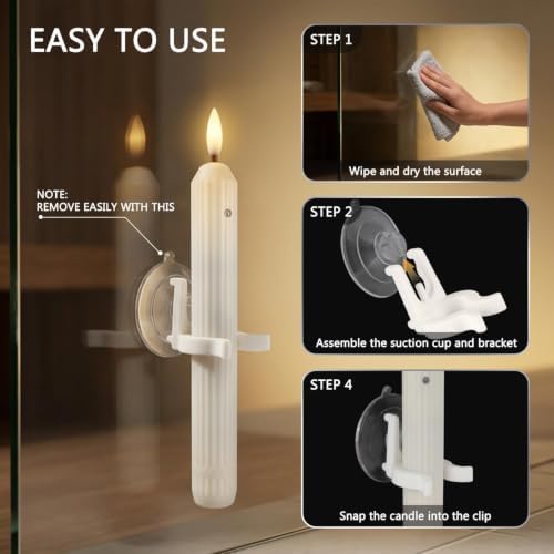 12 Flameless Led Taper Windows Candles with Sensor Dusk to Dawn & Ivory Striped Candlesticks with Suction Cups, Roman Column Christmas Window Candle Battery Operated for Home Decor - Image 4