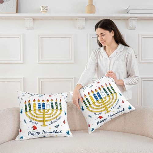 Erosebridal Happy Hanukkah Decorative Pillow Covers, Candlestick Star Print Throw Pillow Covers 24X24 Set of 2, Hanukkah Decorations for Home, Cushion Cases for Couch Bed Sofa Home Decor - Image 3