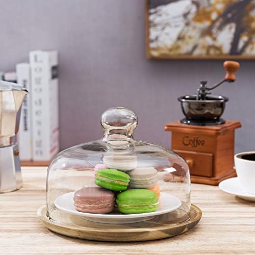 MyGift 7.5 Inch Glass Cloche Dome Dessert Tray with Acacia Wood Base - Image 3