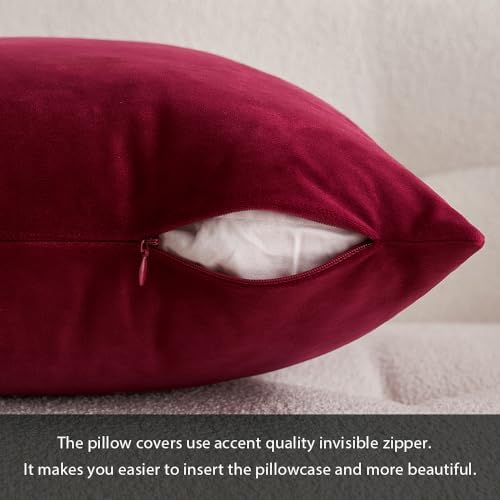MIULEE 26x26 Inch Pack of 2 Euro Velvet Throw Pillow Covers Wine Red - Image 3