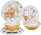 UP 12 Piece Pumpkin Season Melamine Dinnerware Sets, Outdoor Dishes Set, Plates and Bowls Sets, Autumn Thanksgiving Decorations, Service for 4, Orange by UPware