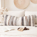 NUYECY Chenille and Cotton Long Pillow for Bed, Striped Textured Boho Lumbar Throw Pillow Cover 14x36, Neutral Accent Decorative Extra Long Body Pillow Case for Couch, Sofa, Bedroom, Brown-Grey by NUYECY