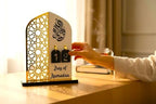 2 Pieces Wood Ramadan Decorations Islamic Eid Mubarak Kareem Table Sign Moon Hollow Star Ornament for Muslim Party Tabletop Decor Home Art Craft Decoration Golden Moon (Silver, Small - 6"W x 9"H) - Image 3