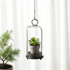 12" High Versatile Modern Metal Hurricane Lantern with Handmade Sturdy Glass Dome in Rustic Brown for Pillar Candle & Plants, Industrial, Farmhouse, Shabby Chic (Brown, 5"x12") - Image 3