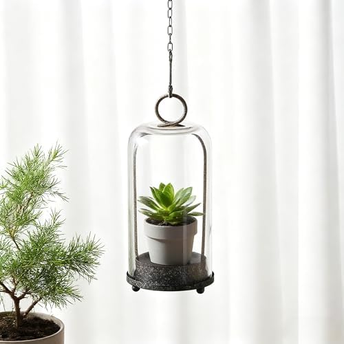 12" High Versatile Modern Metal Hurricane Lantern with Handmade Sturdy Glass Dome in Rustic Brown for Pillar Candle & Plants, Industrial, Farmhouse, Shabby Chic (Brown, 5"x12") - Image 3