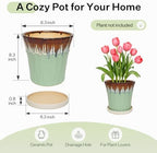 8.3 Inch Ceramic Planters with Drainage Hole and Saucer,Indoor Outdoor Large Flower Pots, Garden Pot for Plant Lovers (Drip Green) - Image 6
