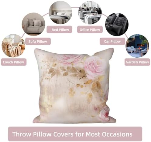 Pink Floral Pillow Covers 24''x24'' Set of 4, Vintage Flowers Cushion Covers Spring Watercolor Printed Botanical Pillowcases for Couch Sofa Bedroom Farmhouse Garden Patio Car Decoration - Image 7