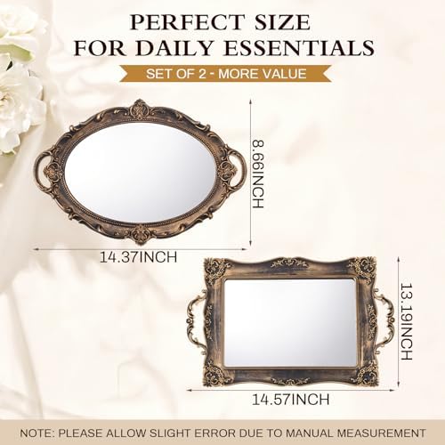 Reallnaive 2 Pcs Vintage Gold Mirror Tray Set, Antique Gold, Gothic - Image 2