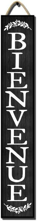 48x8 Inch Rustic Farmhouse Style Vertical Welcome Sign for Front Porch - Wood Plank Set, Classic "Bienvenue" Print, Fits Indoor & Outdoor Spaces by Hilonret