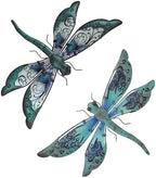 LIFFY Glass Metal Dragonfly Wall Decor Pair - Outdoor Wall Art for Garden and Home - Hanging Decor Gifts for Women, Light Blue by LiffyArt